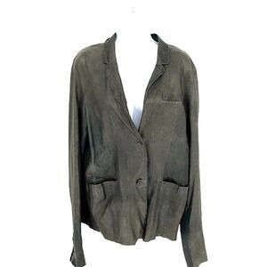 Jakett Etc Womens Leather Long Sleeve Lightweight Blazer Jacket Green Gray Mediu